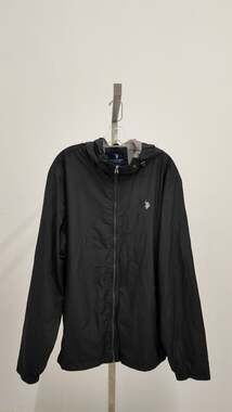 U.S. Polo Assn. Men's XL Windbreaker Jacket - Black Lightweight Hooded Shell